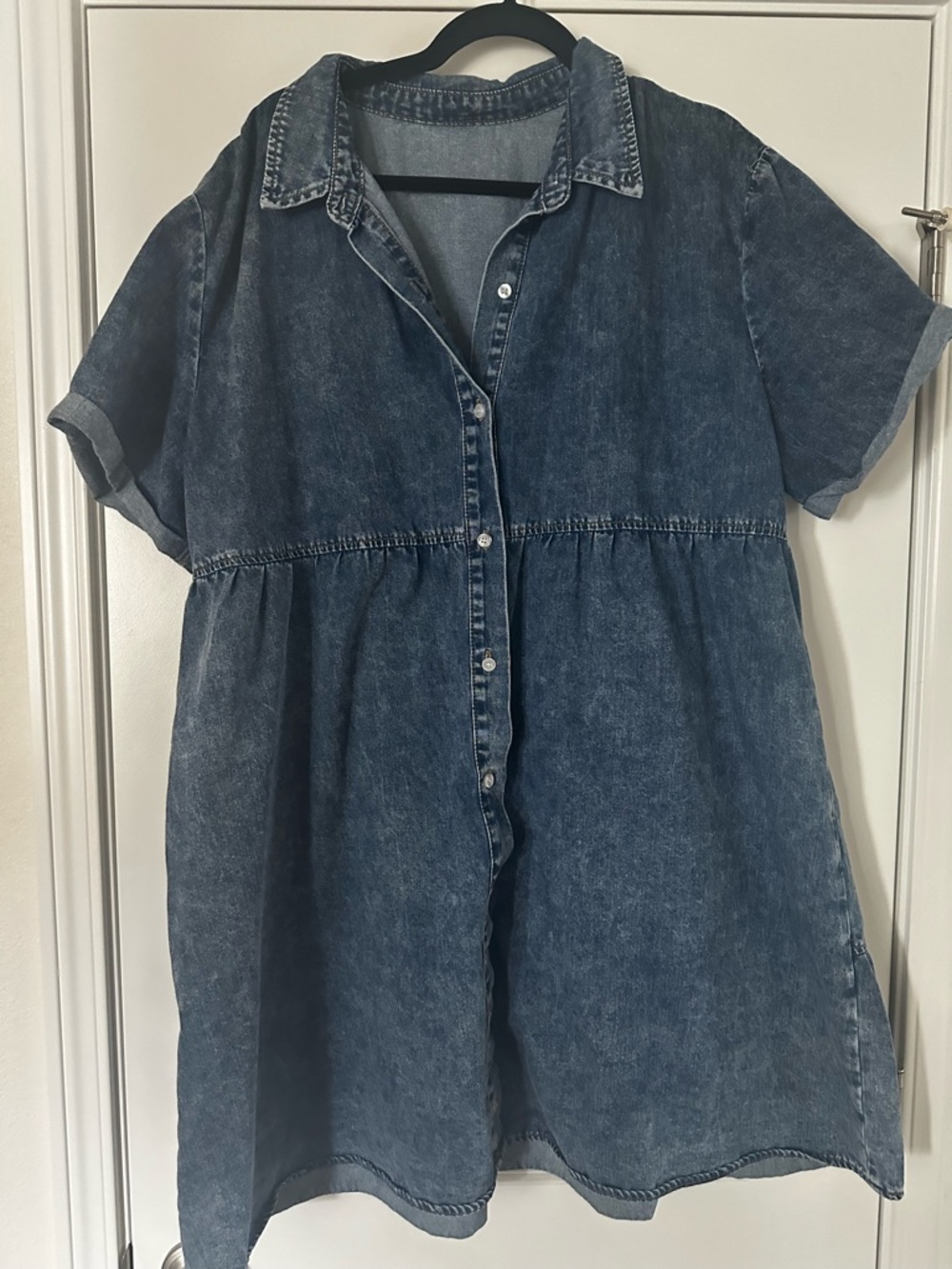 Denim Button-Front Shirt Dress in Washed Blue